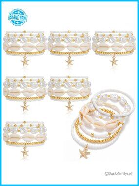 36 Pcs Boho Shell Seashell Bracelets Stackable Stretch Beach Jewelry Set